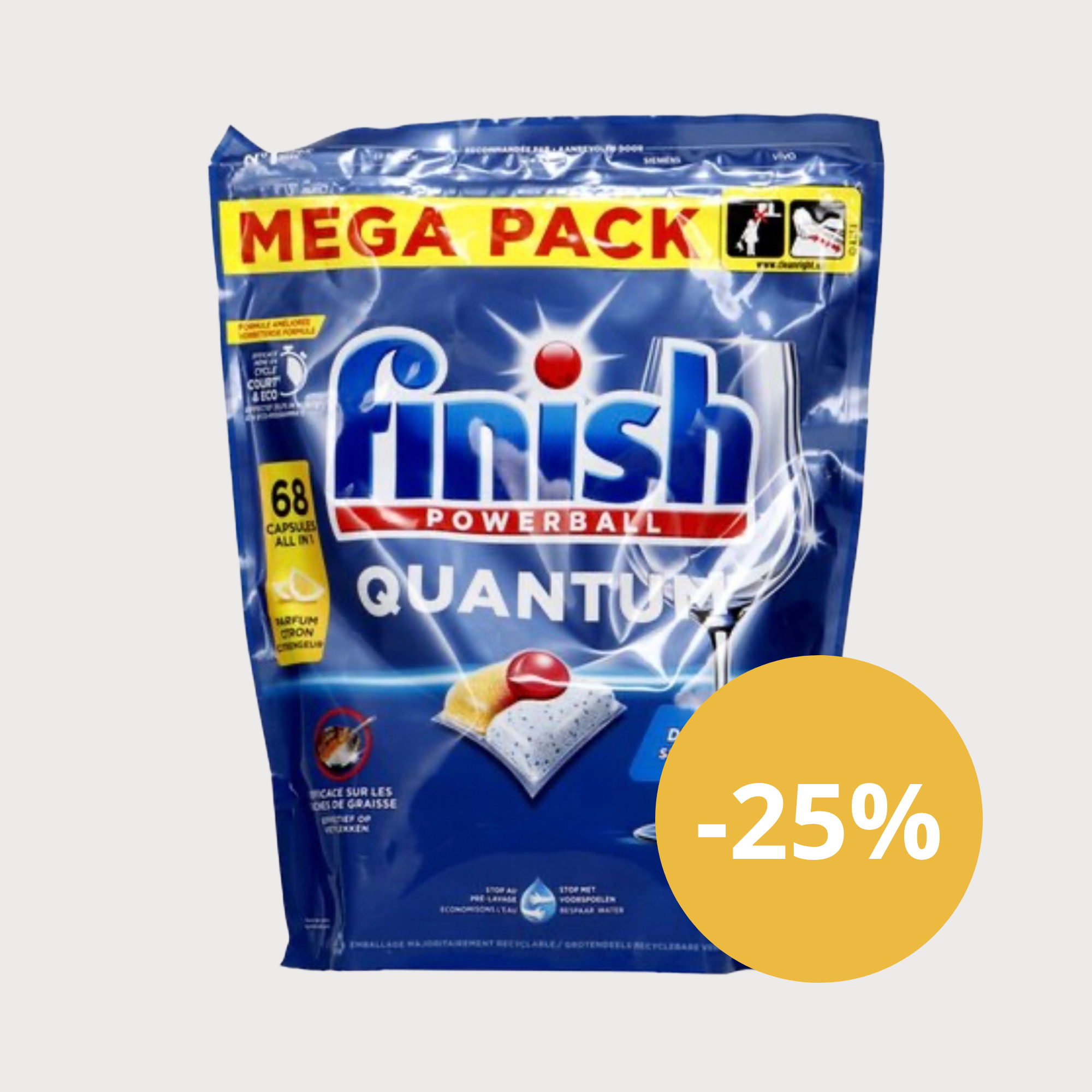 Tablettes Lave-Vaisselle FINISH QUANTUM Citron – 68 Pièces