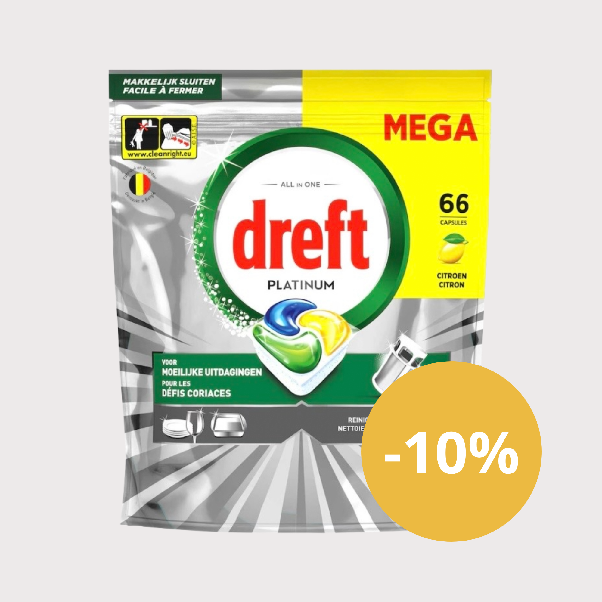 Capsules Lave-Vaisselle DREFT Platinum Citron – 66 Pièces