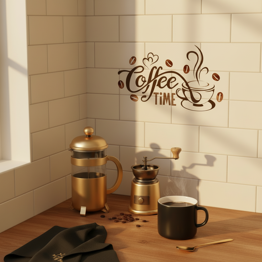 Autocollant Mural Coffee Time – Déco Cuisine & Salon 30x15cm
